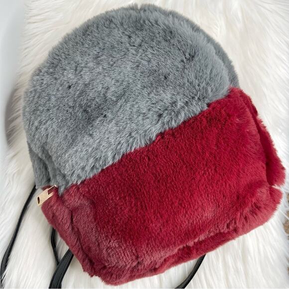 NWOT Evelyn K Faux Fur Two-Tone Colorblock Backpack - Picture 2 of 8